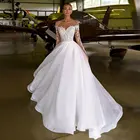Женское свадебное платье, кружевное платье из органзы с аппликацией, круглым вырезом и длинным рукавом, пляжное платье невесты, 2021