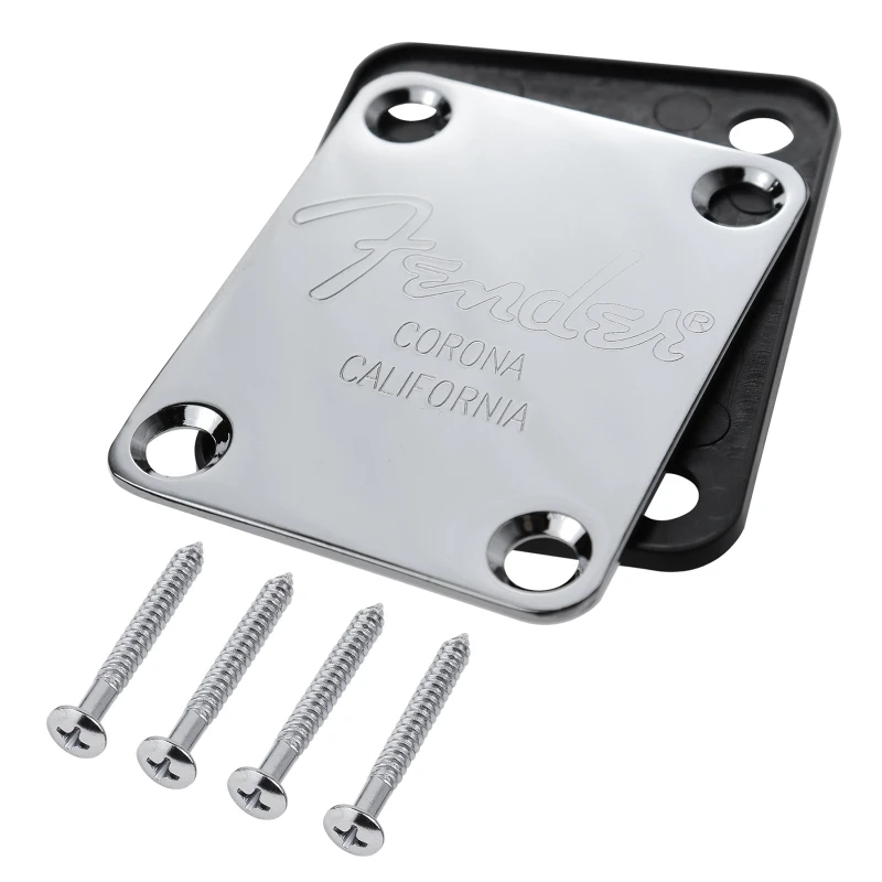

Electric Guitar Bass Neck Plate & Screws for strat Tele S T TL - Chrome or Black