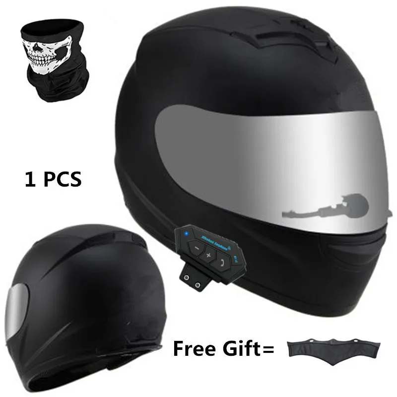 Bluetooth-compatible Helmet Full face Cascos DOT Cool Motorcycle Helmet Casco Black Motorbike Helmets Gloss Black enlarge