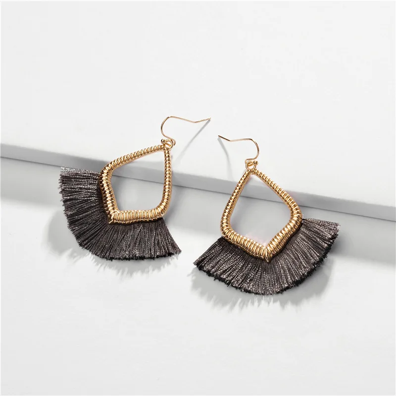 Золотые вырезы ZWPON серьги с бахромой в форме слезы для женщин модные черные серые