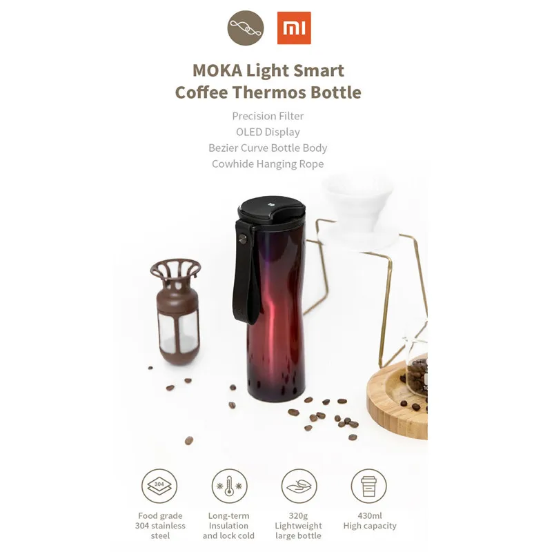 Original Xiaomi Mijia Kiss Kiss Fish Stainless Steel Thermal Vacuum Water Bottle Sensitive Temperature Sensor with Coffee Brewer