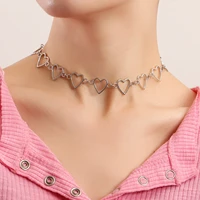 fashion geometric hollow love shape choker necklace for women punk heart pattern metal short necklace simple party jewelry new