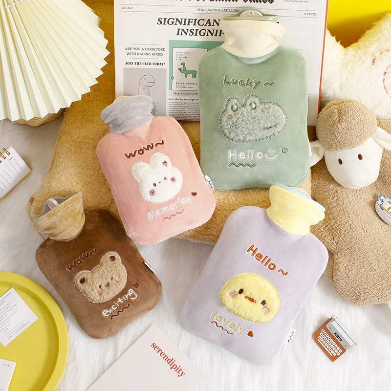 500/1000/2000ml Kawaii Hot Water Bottle Bag Plush Cute Foot Belly Hand Warmer Reusable Explosion-proof Heat Pack Pouch Gift