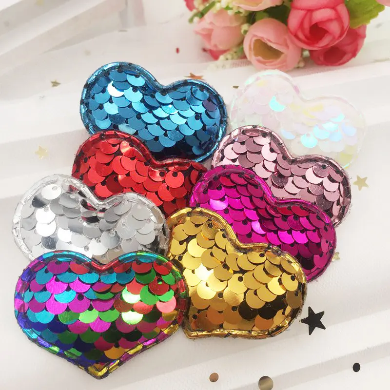 Цветной глиттер блестки рыбья чешуя мягкая ткань аппликация в виде сердца