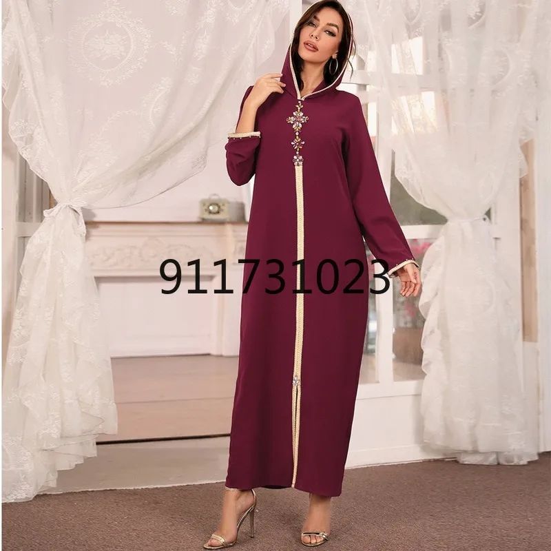 Женское платье кафтан с капюшоном модная Этническая ВЫШИТАЯ стразами лента