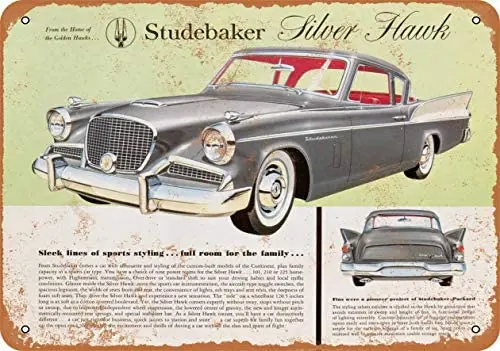 

12 x 16 inches Metal Vintage Funny Tin Sign 1957 Studebaker Silver Hawk