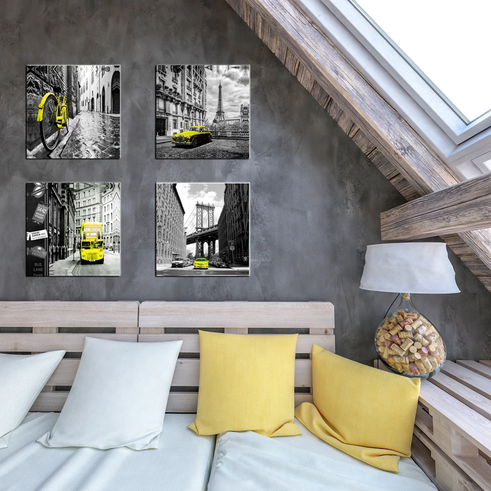 Холст настенное искусство черный и белый город Париж лондонские здания улица