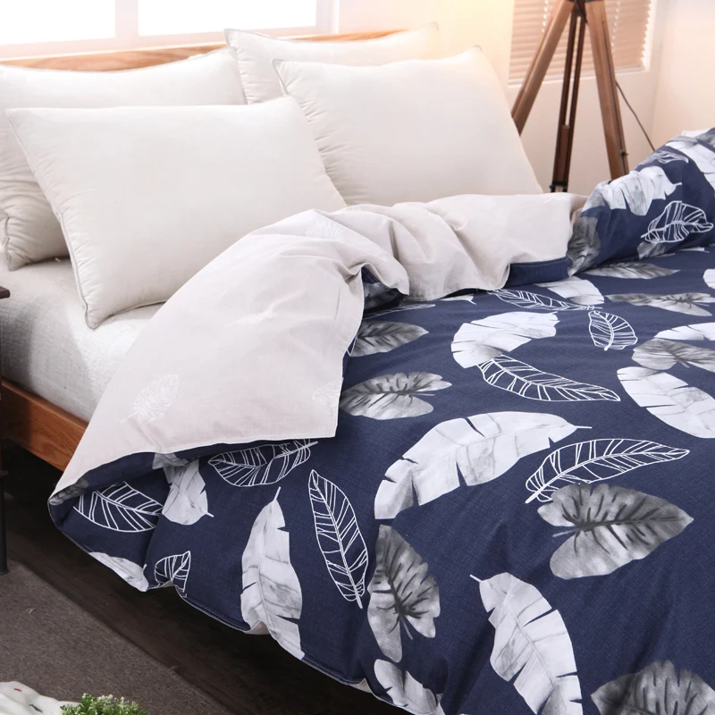Новое поступление голубой пододеяльник с принтом в виде листьев дерева 100% хлопок