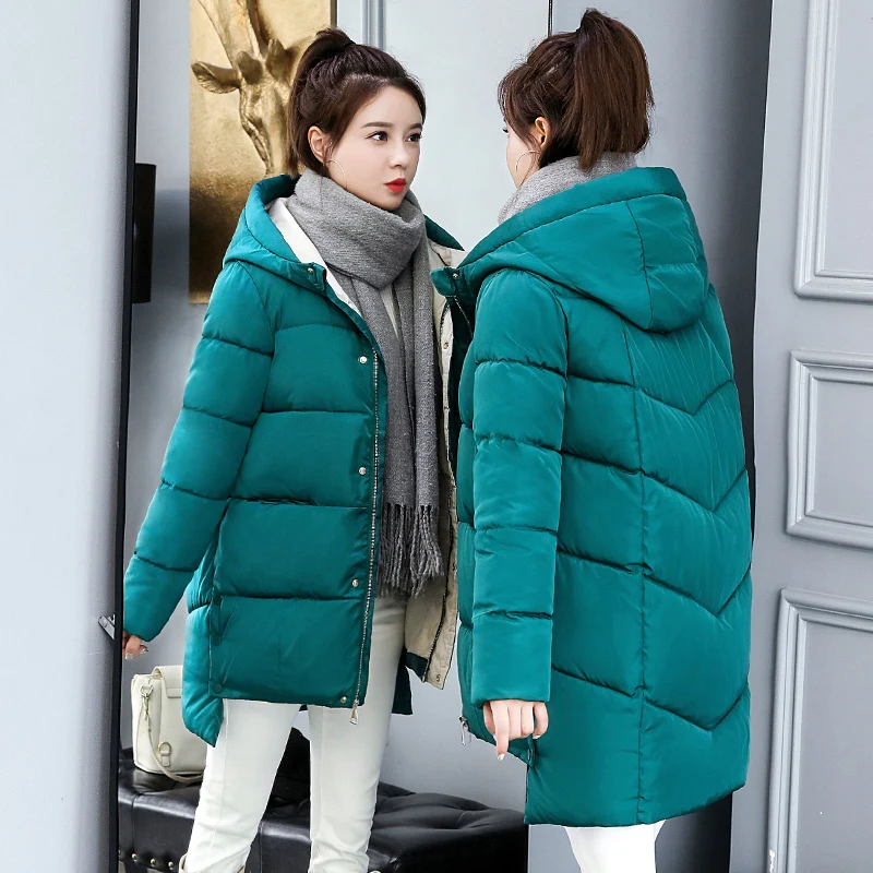 

Hooded Ladies Coat Long Coats Parka Loose Thick Warm Outwear Casual women winter Cotton Padded jacket down jacket women winter