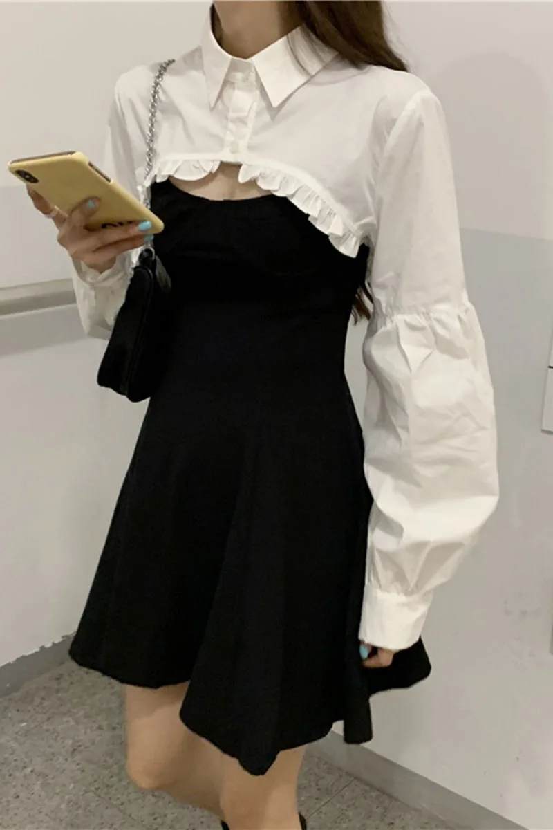 

Long Sleeve Shirt Dress Set Y2K Sexy Sweet fashion black dress vestido de mujer new design Latern Chic Korean Style