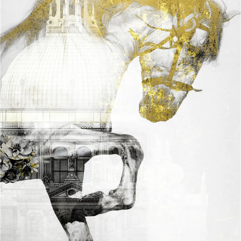 

Modern Nordic Golden Figure Murals Horse Poster Printing Restaurant Porch Combination Decorative Picture Picture Painting Core