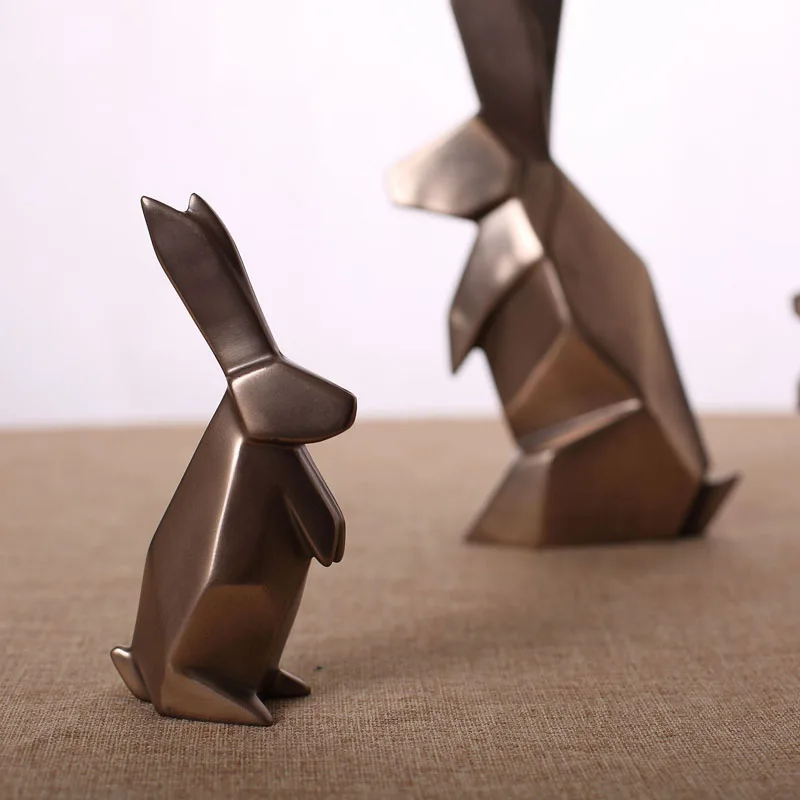 

Modern minimalist Nordic imitation copper rabbit resin living room small ornaments geometric rabbit ornaments soft ornaments