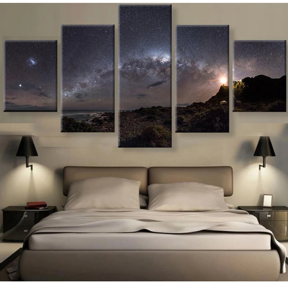 

Canvas Prints Poster Artwork Painting 5 Panel Mountain Landscape Home Decoration Modular Framework For Living Room