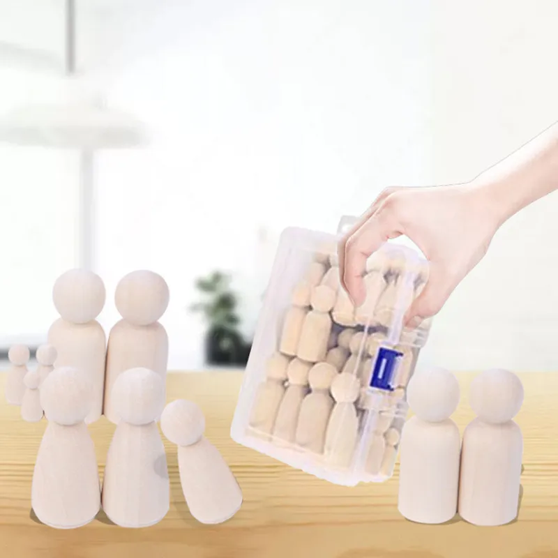 

50Pcs/Set DIY Color Painting Girl Boy Doll Bodies Unpainted Wooden Peg Dolls Toys For Children Room Decorations Arts And Crafts