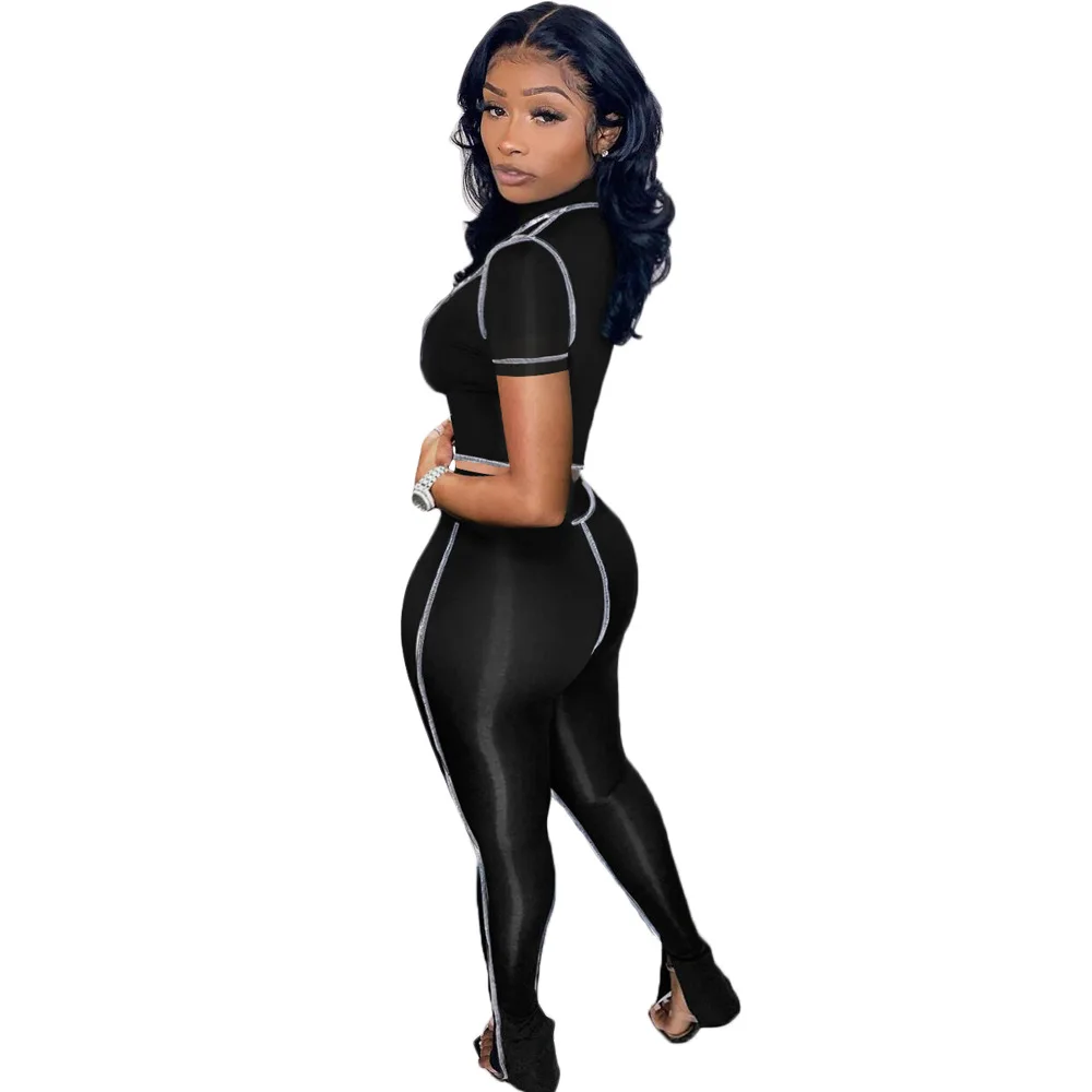 

Fashion Casual Party 2 Piece Set Women 2021 Plus Size Crop Top Short Sleeve Slit Long Pants Matching Sets Club Two Piece Suit