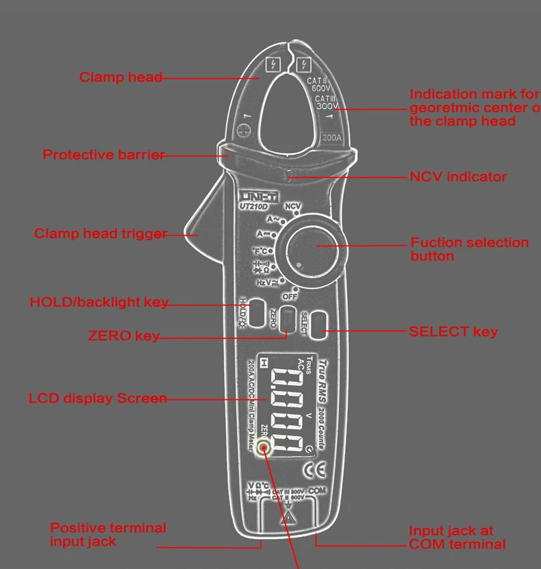 UNI-T клещи UT210D UT210A UT210C мини цифровой мультиметр-зажим AC/DC амперометр Токоизмерительные клещи True RMS Авто Диапазон VFC