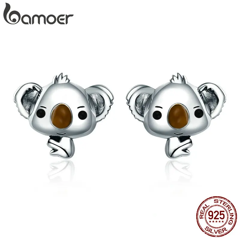 

BAMOER Genuine 100% 925 Sterling Silver Animal Cute Koala Bear Stud Earrings for Women Sterling Silver Jewelry Gift SCE381