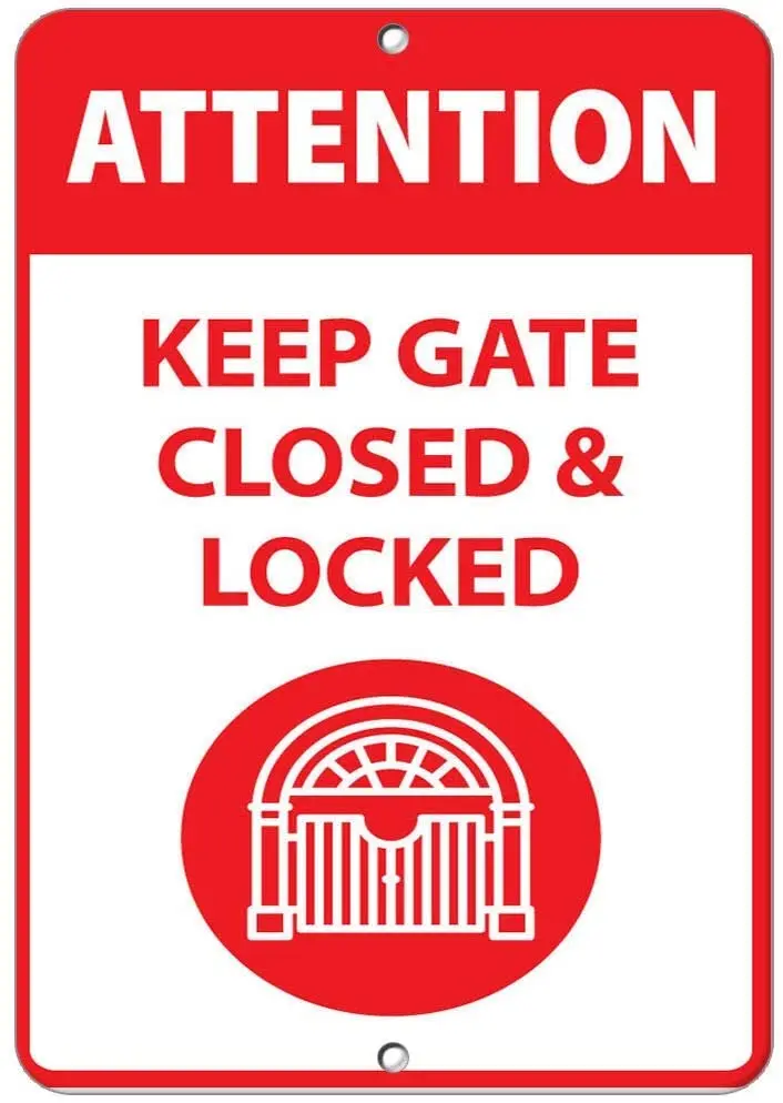 

Attention Keep Gate Closed Locked Activity Poster Funny Art Decor Vintage Aluminum Retro Metal Tin Sign 20x30cm