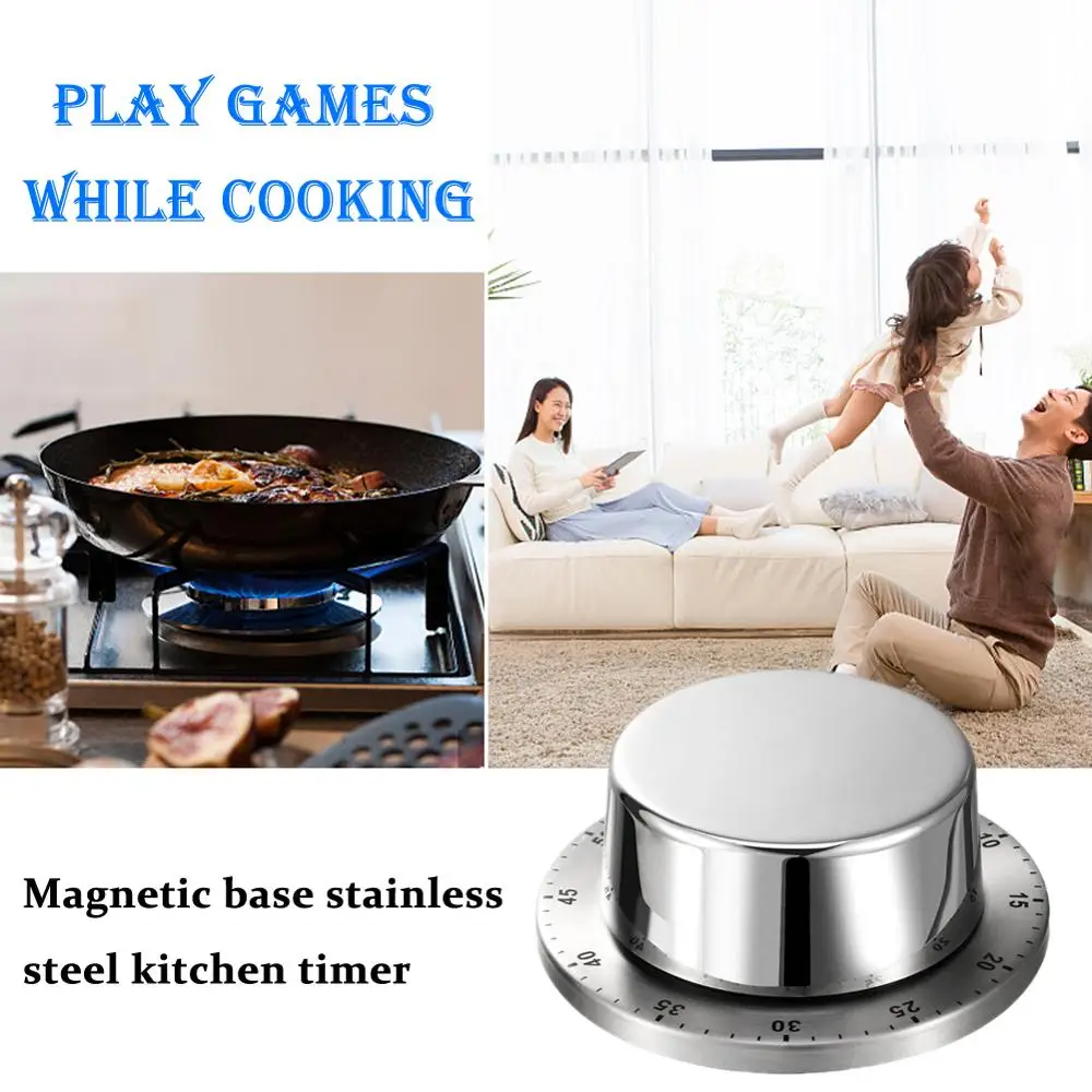 Кухонный таймер из нержавеющей стали с магнитной основой ручной механический