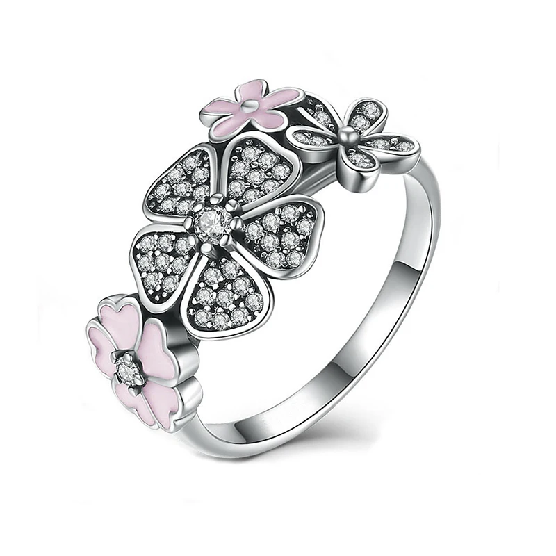 Pink Bouquet Новинка, модное кольцо, любовь, сердце, корона, цветок, кольца на палец, прозрачный CZ, подходит для женщин, Свадебный бренд, ювелирное изделие, подарок, Прямая поставка - Цвет основного камня: Pink Bouquet