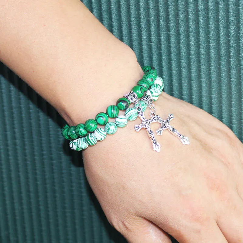 Женский браслет с бусинами из Малахита в стиле Ретро|Браслеты шармами| |