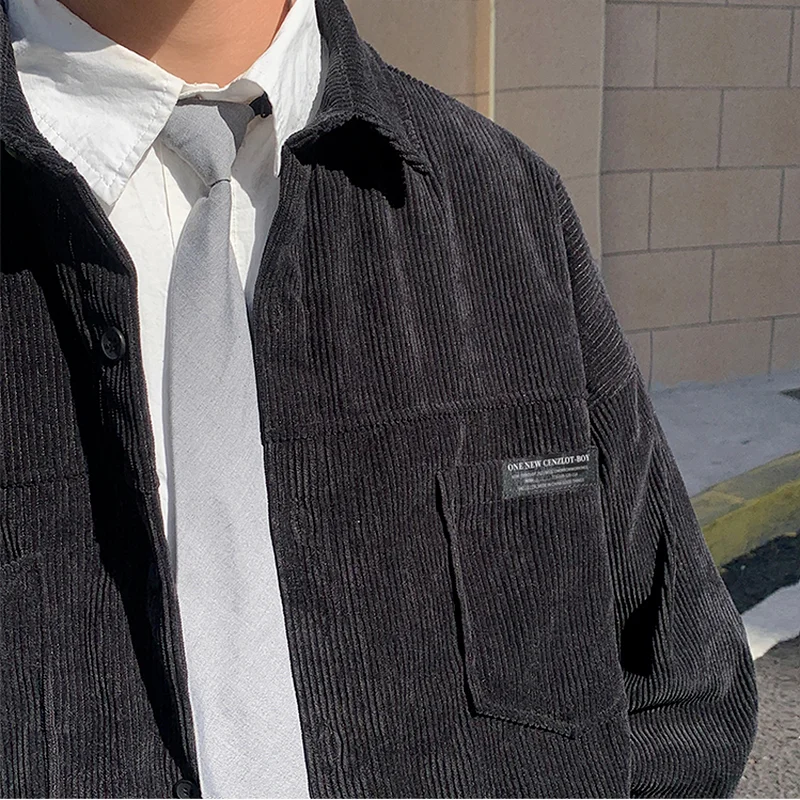 

Men Jackets Turn-down Collar Fashion Patch Designs Chic High Street Streetwear Retro Harajuku Leisure Japan Style Corduroy Coats