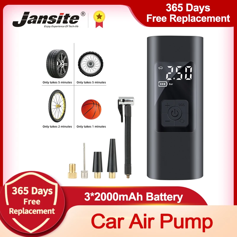 

Jansite Air Pump Compressor For Car Tyres 3*2000mAh Bicycle Ball Pump Wireless Auto Electric Pumping For Motorcycle Balloon Boat