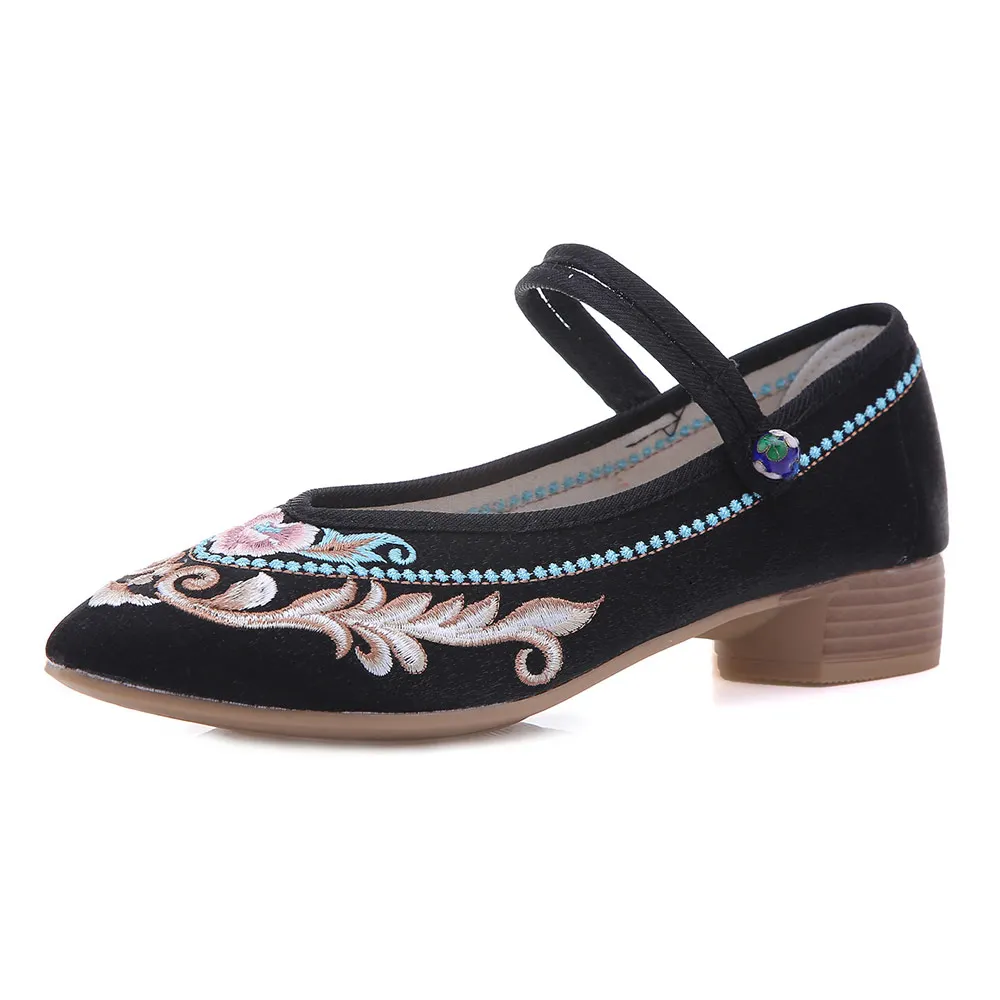 

Туфли женские холщовые с вышивкой и острым носком, удобные повседневные, для прогулок, Туфли Мэри Джейн, Ретро стиль, ручная работа