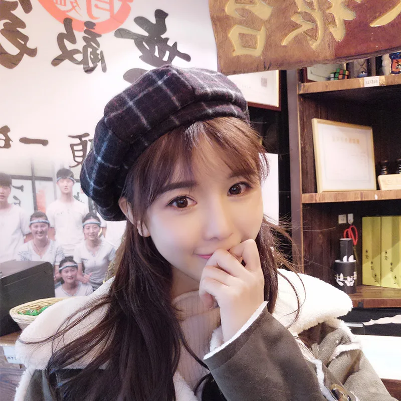 Ретро Британский клетчатый берет в клетку купольная шерстяная шапка женская