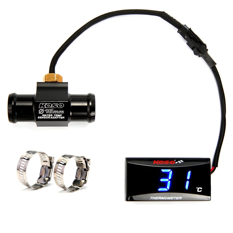 temperatur-BLUE-18M Мотоцикл KOSO температура воды мини метр для XMAX250 300 NMAX CB 400 CB500X датчик температуры воды адаптер скутер и гонки - Цвет: temperatur-BLUE-18M