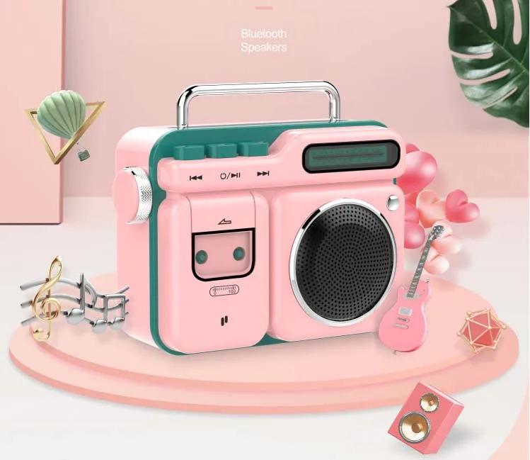 Pink Модный MOCA беспроводной Bluetooth динамик ретро мини портативный динамик Bluetooth 4,2 беспроводной ретро музыкальный плеер ремень телефонный звонок - Цвет: Pink