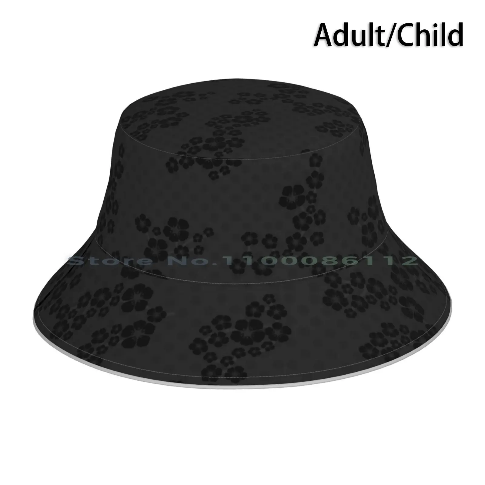 

Pattern #4-Cherry Blossom Black Bucket Hat Sun Cap Black Polkadots Polka Dots Cherryblossom Cherry Blossom Pattern Spring