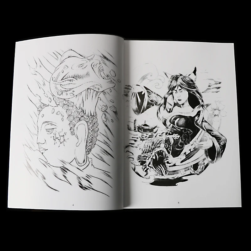 Новая профессиональная татуировка Книга традиционная Иллюстрация Книга искусство черно-белый эскиз рукопись шаблон аксессуары