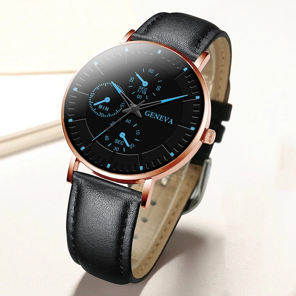 

2021 Luxury Fashion Three-eye Roman Index Digital Calendar Dial Quartz Leather Belt Men's Wrist Watch Elite Men
