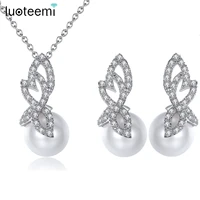 luoteemi elegant white pearl earring necklace jewelry sets for women wedding bridal brincos feminino com frete gr%c3%a1tis christmas