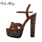 Женские босоножки на платформе Onlymaker, летние коричневые туфли из флока с завязкой на щиколотке, обувь на высоком массивном каблуке с вышивкой в этническом стиле