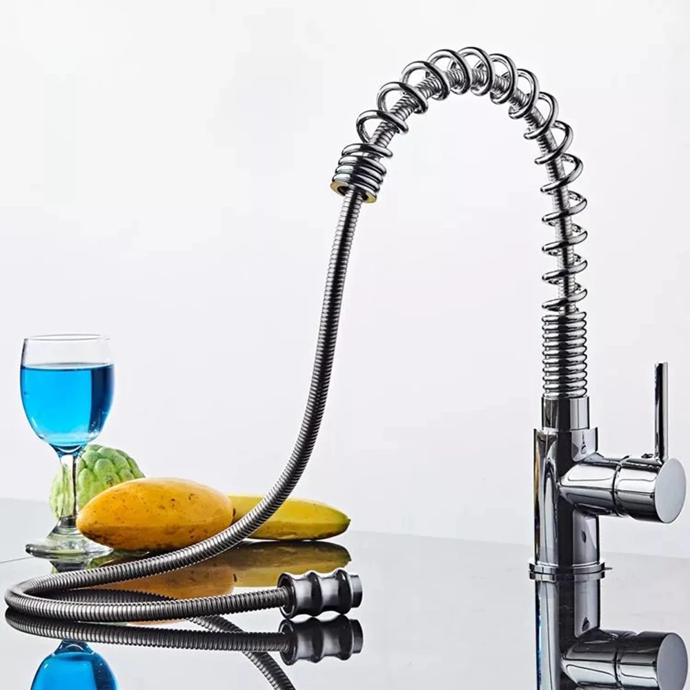 

Chrome Brass Basin Kitchen Faucet Vessel Sink Mixer Tap Spring Dual Swivel Spouts Sink Mixer Bathroom Faucets Hot Cold