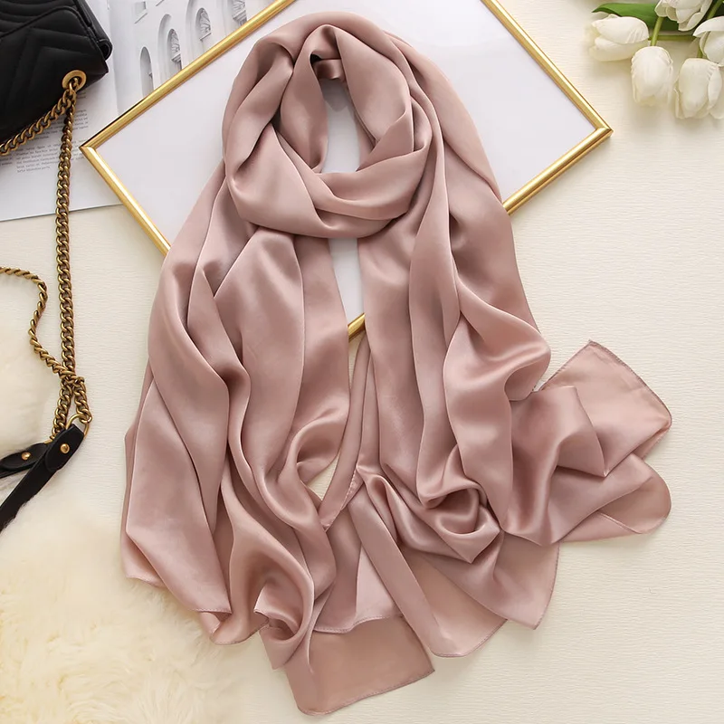 2021 Spain Fashion Luxury Brand Soft Silk Scarf Women Plain Shawl Lady Solid Color Hijabs and Wraps Snood Bufandas Muslim Sjaal