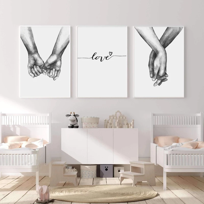 

Sketch Minimalist Hand In Hand Poster Couple Love Custom Nordic Style Frameless Canvas Hd Printing Wall Painting Decoration