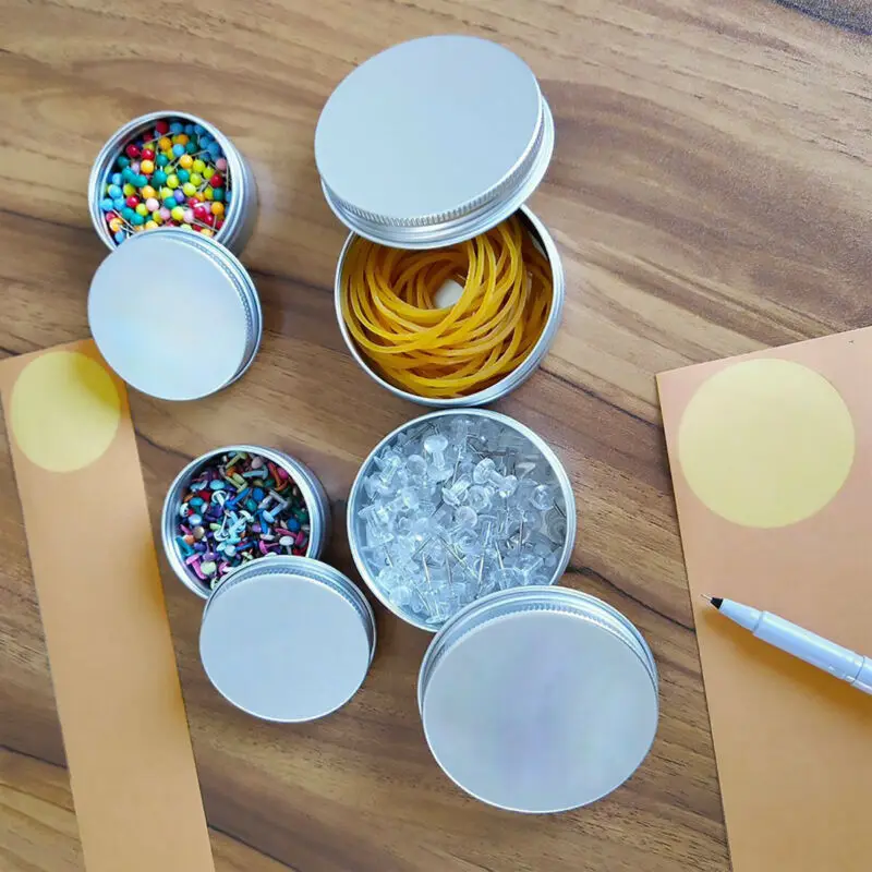 

50Pcs 5g 10g 15g 20g 30g 50g 60g Empty Metal Aluminum Tins Cans Screw Top Round Candle Spice Face Cream Cans Seal Lid Containers