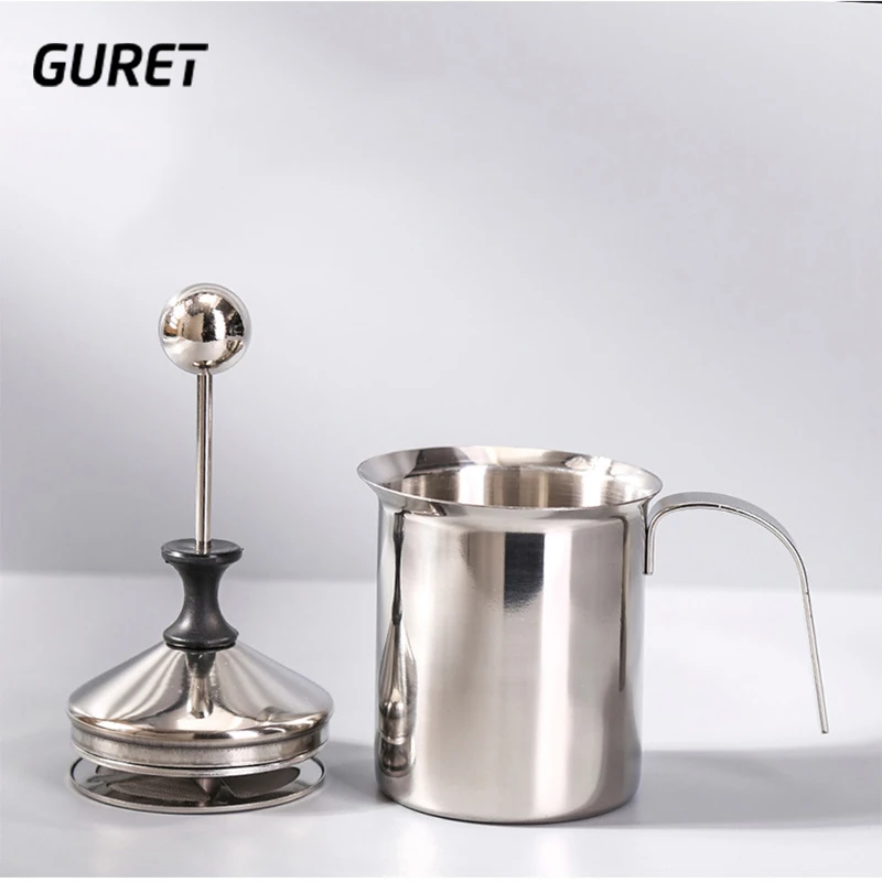 Молочный пенообразователь GURET 400 мл из нержавеющей стали с двойной сеткой в