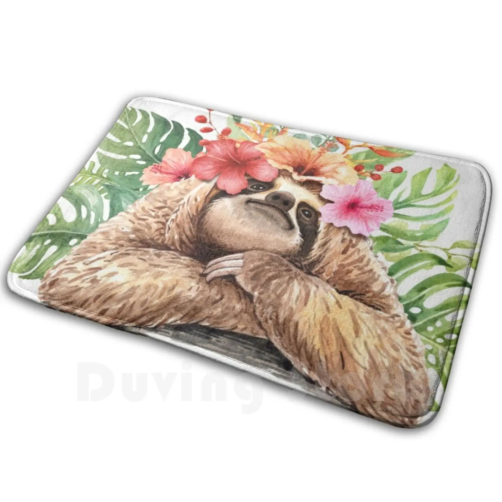 

Водостойкий коврик с изображением ленивецов, акварельный цветок, тропический рисунок, коврик с рисунком Hello Summer, коврик, противоскользящие ...