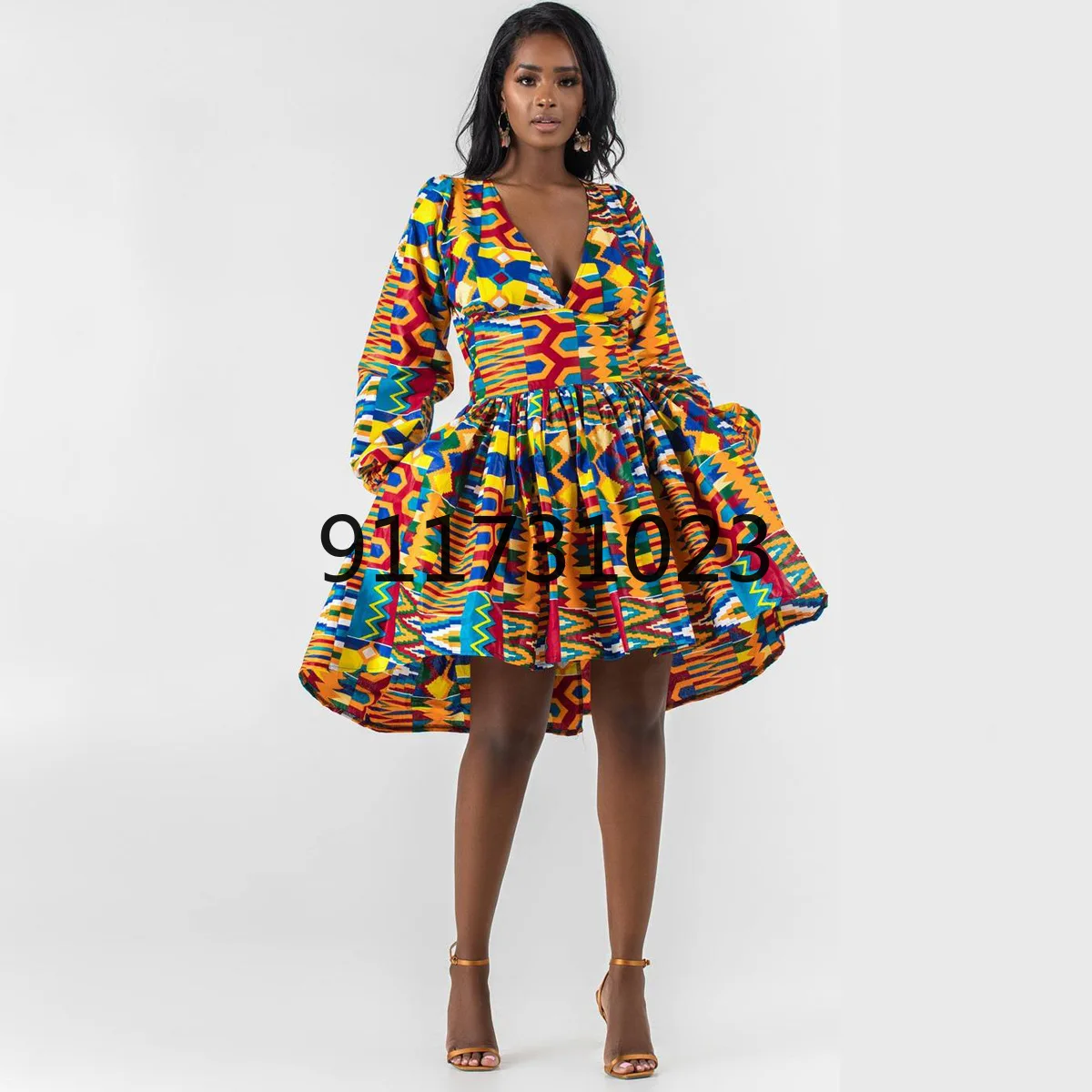 2021 осеннее сексуальное модное платье в африканском стиле с V-образным вырезом и