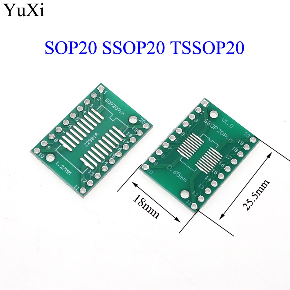 

YuXi 10pcs SOP20 SSOP20 TSSOP20 To DIP20 Pitch 0.65/1.27mm IC Adapter PCB Board
