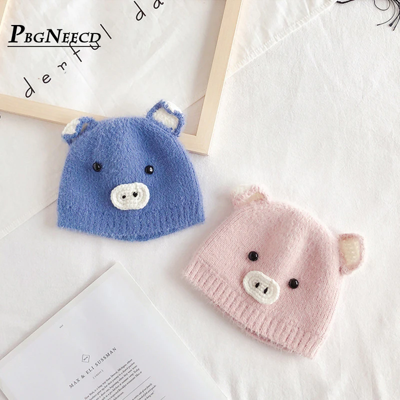 2019 г. милый колпачок для детской шерсти с рисунком поросенка шапка новорожденных
