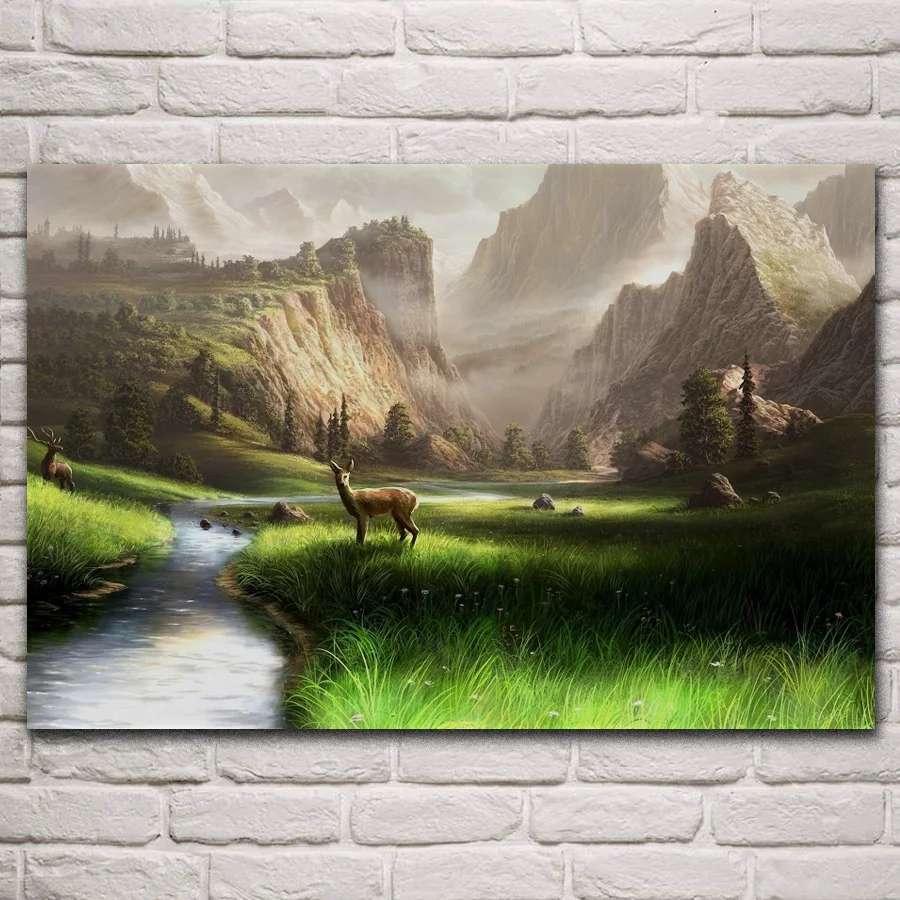 

wild deer spring forest Scenic nature animal artwork fabric posters on the wall picture home art living room decoration KN496