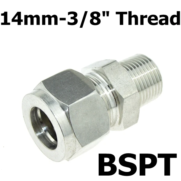 14mm OD Tube 3/" PT наружная резьба NPT x 6 мм 8 мм OD двойной наконечник трубки воздуха для компрессорной трубы разъем SS 304 нержавеющая сталь 1/4" 1/2" - Цвет: 14mm OD Tube