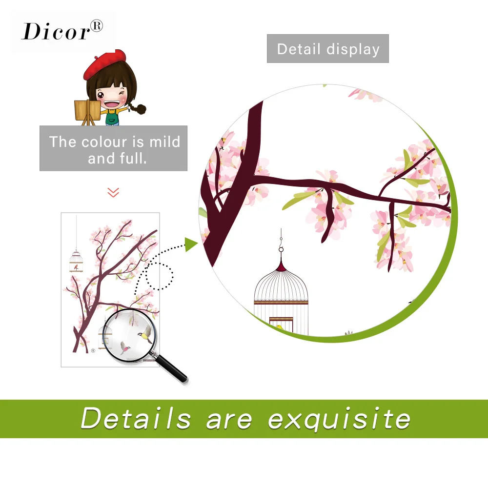 2 шт. большой размер наклейки на стену с изображением птиц цветов домашний декор