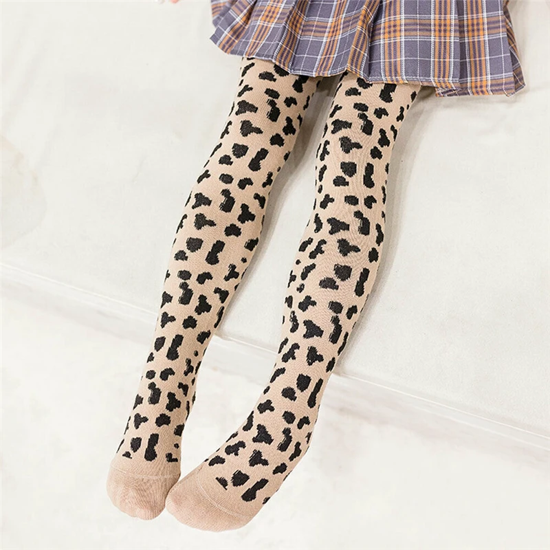 Хлопковые колготки с леопардовым принтом для маленьких девочек теплые леггинсы