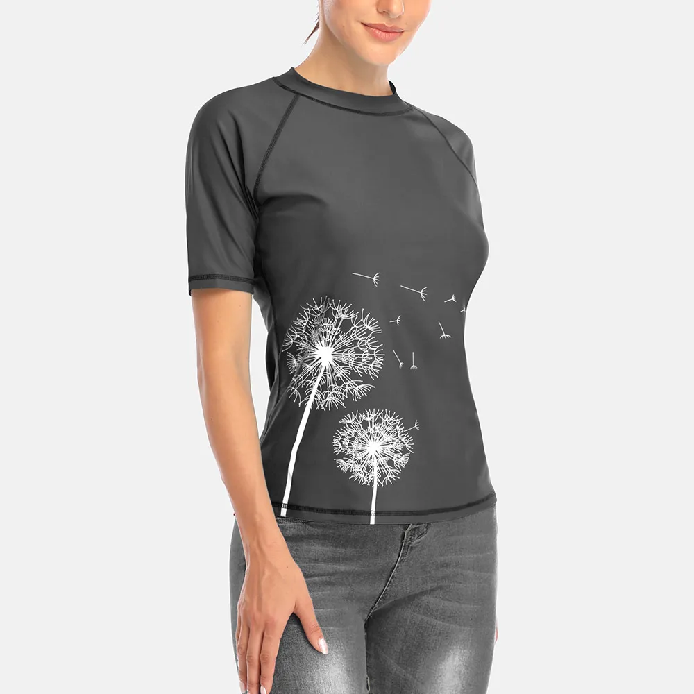 Женский купальник с коротким рукавом и цветочным принтом|Комбинезоны| |